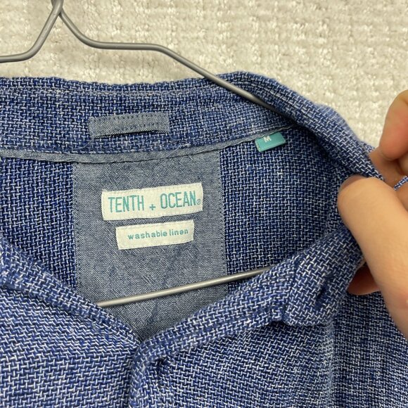 Tenth + Ocean Linen Button Down Shirt Men’s Sz M Blue Collared Casual Denim Read - Picture 8 of 16